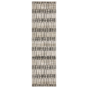Homeroots 3' Inviting Beige And Black Geometric Area Rug – Stain Resistant, Perfect For Kids And Pets! 8' Runner Polypropylene,Polyester 575458