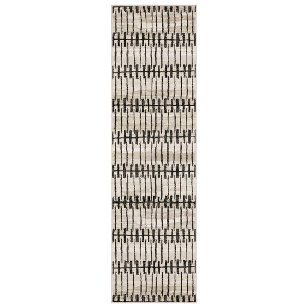 Homeroots 3' Inviting Beige And Black Geometric Area Rug – Stain Resistant, Perfect For Kids And Pets! 8' Runner Polypropylene,Polyester 575458