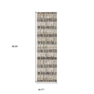 Homeroots 3' Inviting Beige And Black Geometric Area Rug – Stain Resistant, Perfect For Kids And Pets! 8' Runner Polypropylene,Polyester 575458