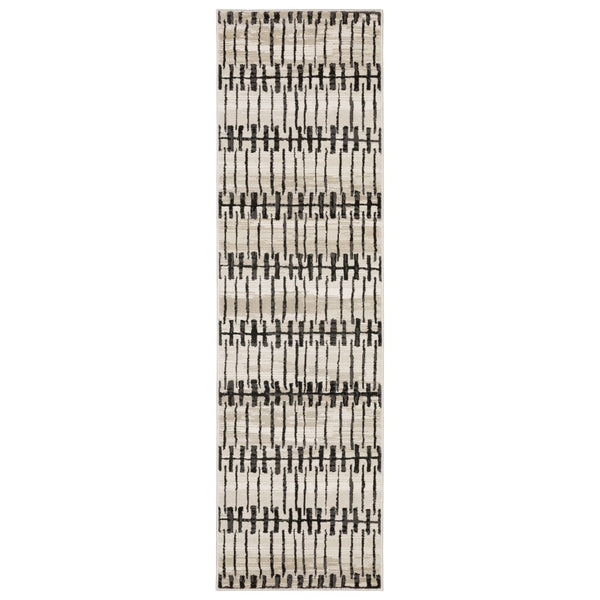 HomeRoots 3' Modern Beige and Black Geometric Area Rug – Durable, Stain-Resistant, Perfect for High-Traffic Spaces 8' Runner 575458