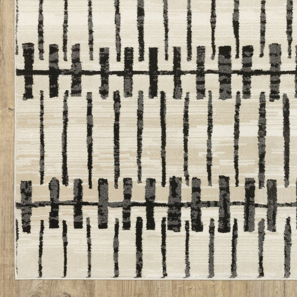 HomeRoots 3' Modern Beige and Black Geometric Area Rug – Durable, Stain-Resistant, Perfect for High-Traffic Spaces 8' Runner 575458