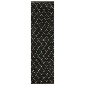 Homeroots 3' Charcoal And Ivory Trellis Area Rug - Stylish, Stain-resistant Design For Modern Home Decor 8' Runner Polypropylene,Polyester 575460
