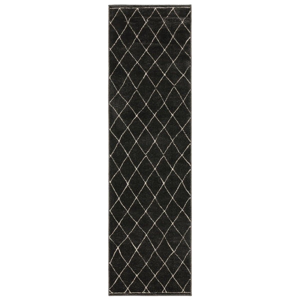 Homeroots 3' Charcoal And Ivory Trellis Area Rug - Stylish, Stain-resistant Design For Modern Home Decor 8' Runner Polypropylene,Polyester 575460