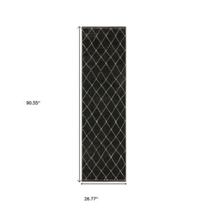Homeroots 3' Charcoal And Ivory Trellis Area Rug - Stylish, Stain-resistant Design For Modern Home Decor 8' Runner Polypropylene,Polyester 575460