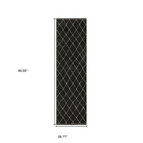 Homeroots 3' Charcoal And Ivory Trellis Area Rug - Stylish, Stain-resistant Design For Modern Home Decor 8' Runner Polypropylene,Polyester 575460