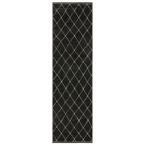 HomeRoots 3' Charcoal and Ivory Trellis Area Rug - Modern Stain-Resistant Design for Stylish Spaces 8' Runner 575460