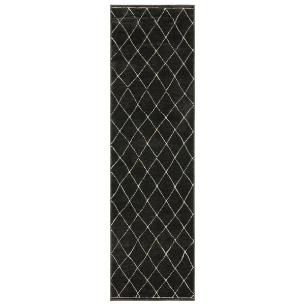HomeRoots 3' Charcoal and Ivory Trellis Area Rug - Modern Stain-Resistant Design for Stylish Spaces 8' Runner 575460