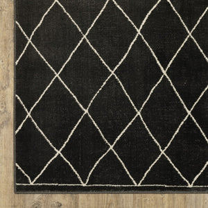 Homeroots 3' Charcoal And Ivory Trellis Area Rug - Stylish, Stain-resistant Design For Modern Home Decor 8' Runner Polypropylene,Polyester 575460