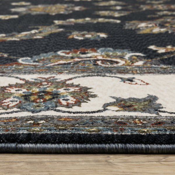 Homeroots 4' Elegant Navy Blue Oriental Area Rug With Fringe - Stain Resistant, Perfect For Kids & Pets 4' X 6' Polyester 575463