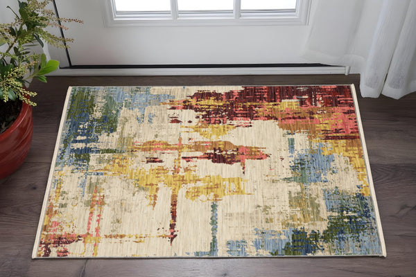 Homeroots 2' Abstract Beige And Orange Area Rug With Fringe – Stylish Decor For Any Room – Timeless Elegance 3' X 5' Wool Blend 575467