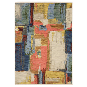 Homeroots 2' Colorful Pink Blue And Yellow Abstract Area Rug With Chic Fringe - Elevate Your Space Instantly! 3' X 5' Wool Blend 575468