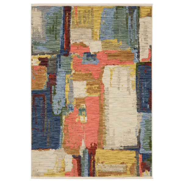 Homeroots 2' Colorful Pink Blue And Yellow Abstract Area Rug With Chic Fringe - Elevate Your Space Instantly! 3' X 5' Wool Blend 575468