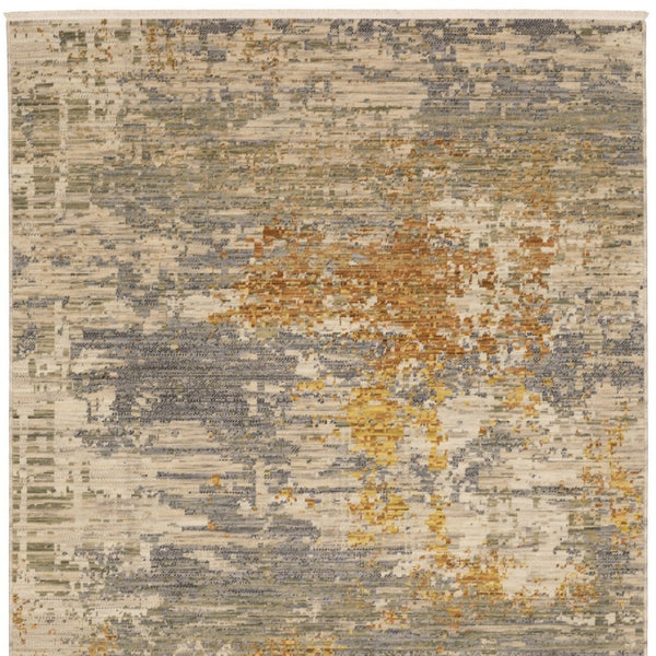 HomeRoots 3' Elevate Your Home Aesthetic with a Beige and Gold Abstract Area Rug Featuring Elegant Fringe 3' X 5' 575469