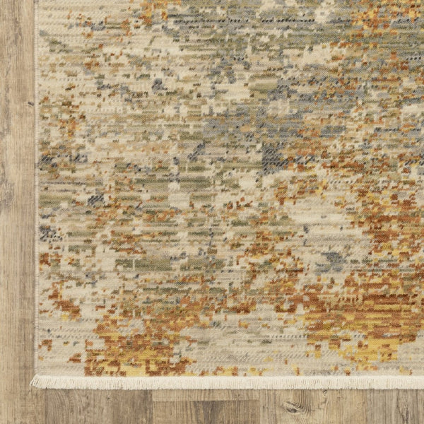 HomeRoots 3' Elevate Your Home Aesthetic with a Beige and Gold Abstract Area Rug Featuring Elegant Fringe 3' X 5' 575469