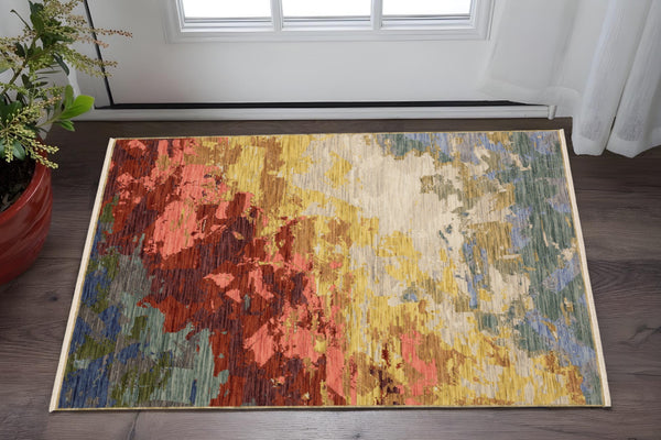 Homeroots 2' Beige Abstract Area Rug With Fringe – Stylish, Comfortable, And Perfect For Any Home Decor 3' X 5' Wool Blend 575470