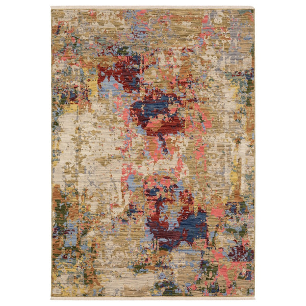 Homeroots 2' Beige Red And Blue Abstract Area Rug With Fringe - Add Warmth And Style To Your Living Space 3' X 5' Wool Blend 575472