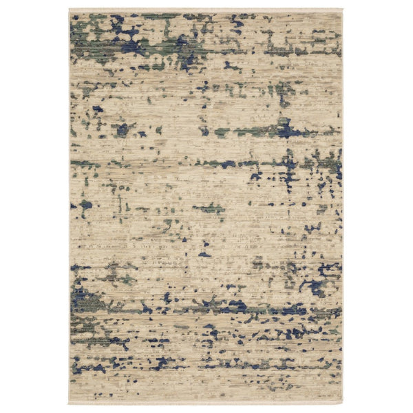 HomeRoots 3' Elegant Beige and Green Abstract Area Rug with Fringe - Soft, Durable Wool Blend for Small Spaces 3' X 5' 575474