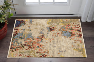 Homeroots 2' Stylish Beige And Red Abstract Area Rug With Fringe - Perfect Accent For Any Room Decor 3' X 5' Wool Blend 575475