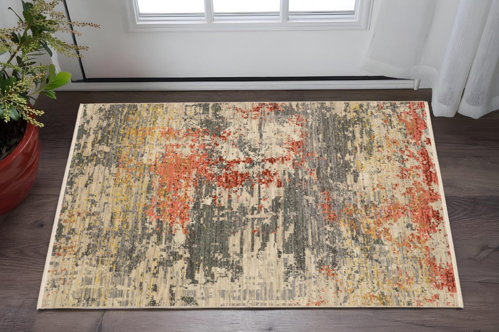 HomeRoots 3' Elegant Beige Pink Abstract Area Rug with Fringe – Soft Wool Blend for Cozy Contemporary Decor 3' X 5' 575476