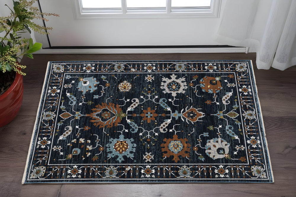 Homeroots 3' X 5' Blue Oriental Area Rug With Fringe - Stylish, Stain-resistant Design For Kids And Pets! 3' X 5' Polyester 575484