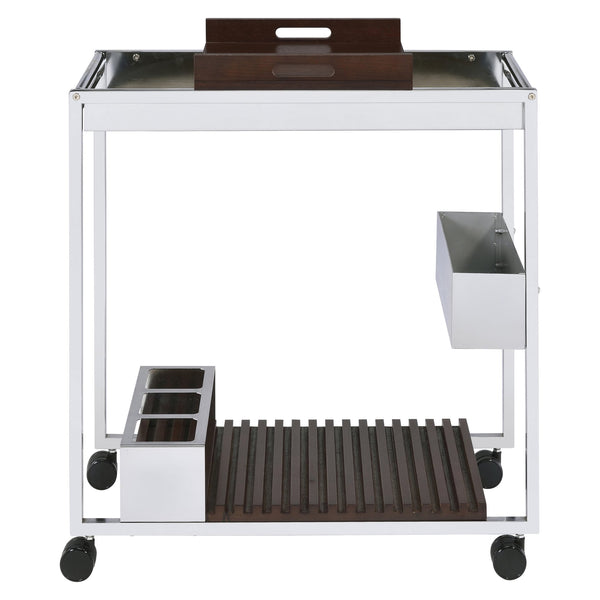 English Elm Chrome Elegant Serving Cart with Removable Tray, Wine Rack & Stemware Shelf on Smooth Casters - Stylish Bar Cart for Home Gatherings B062P184578