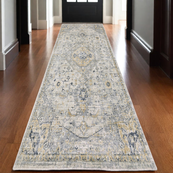 Homeroots 10' Gray Medallion Hand-tufted Runner Rug - Artistic Home Decor For Stylish Living Spaces 10' Runner Wool Blend 575499