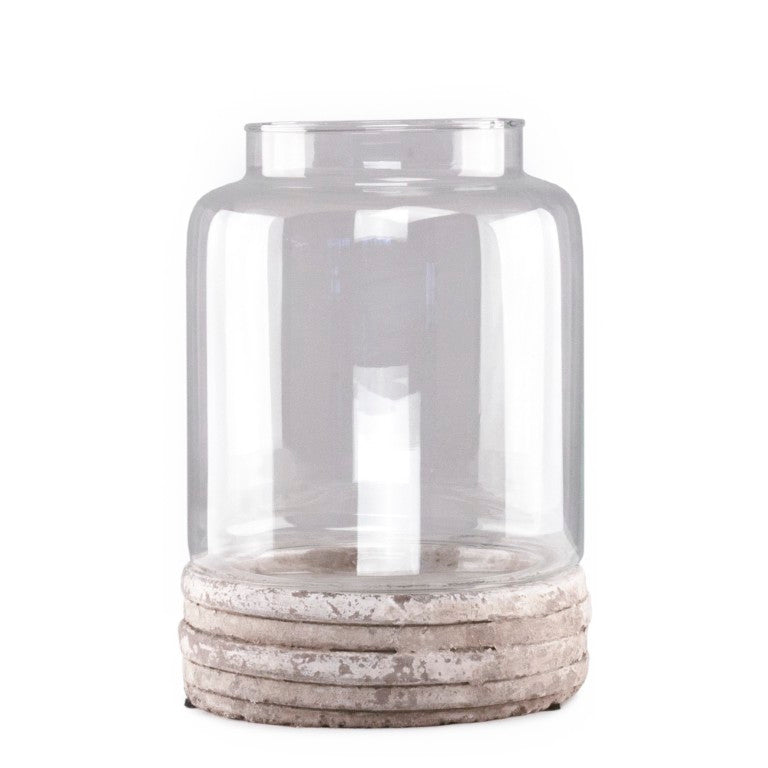 Zentique Distressed Grey Wash Hurricane Pottery Ceramic Vase 14" Tall Rustic Farmhouse Candle Holder Accent Premium Finish 5754L