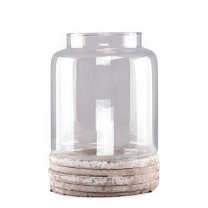Zentique Distressed Grey Wash Hurricane Pottery Ceramic Vase 14" Tall Rustic Farmhouse Candle Holder Accent Premium Finish 5754L