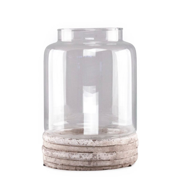 Zentique Distressed Grey Wash Hurricane Pottery Ceramic Vase 14" Tall Rustic Farmhouse Candle Holder Accent Premium Finish 5754L