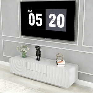 English Elm 58''tv Console Sculpted Spiral Wave Relief Walnut Mid-century Media Stand with Storage White W2263P412377