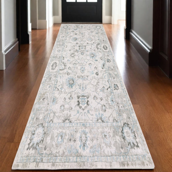 HomeRoots 10' Ivory and Teal Hand-Tufted Oriental Runner Rug - Artisan Crafted for Timeless Elegance and Comfort 10' Runner 575500
