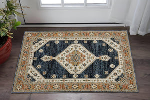 Homeroots 2' Blue Medallion Power Loom Area Rug - Stain Resistant, Soft Texture Perfect For Homes With Kids & Pets 2' X 3' Polypropylene 575503