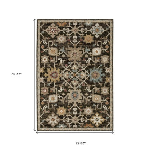 Homeroots 2' Elegant Brown Oriental Area Rug - Stain Resistant, Soft Texture, Perfect For Homes With Kids & Pets 2' X 3' Polypropylene 575504
