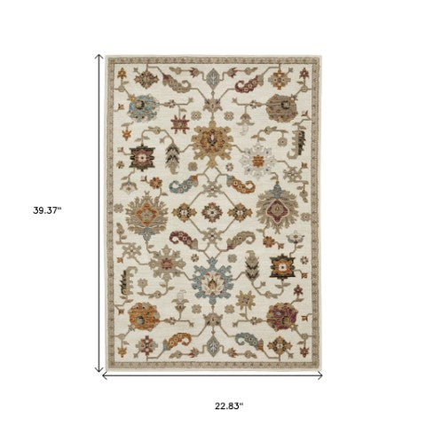 Homeroots 2' Ivory Oriental Area Rug - Stylish Power Loom Design, Stain Resistant, Perfect For Any Decor 2' X 3' Polypropylene 575507