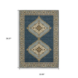 Homeroots 2' Blue Medallion Area Rug – Stain-resistant Power Loom Design For Stylish Spaces With Kids & Pets 2' X 3' Polypropylene 575509