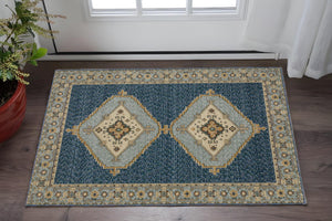 Homeroots 2' Blue Medallion Area Rug – Stain-resistant Power Loom Design For Stylish Spaces With Kids & Pets 2' X 3' Polypropylene 575509