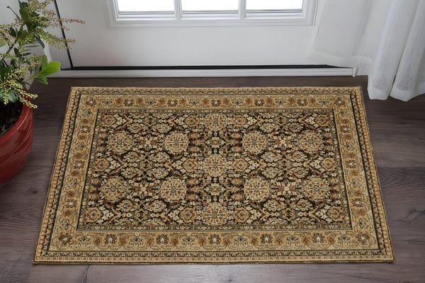 Homeroots 2' Brown Oriental Area Rug - Elegant Design, Stain Resistant, Perfect For Homes With Kids And Pets 2' X 3' Polypropylene 575510