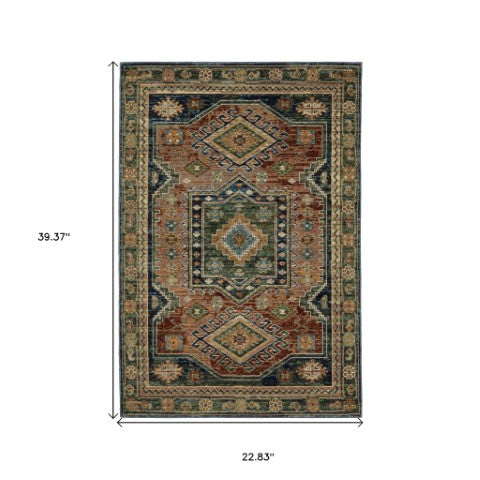 Homeroots 2' Stunning Blue Tribal Area Rug - Stain Resistant, Perfect For Kids And Pets, Adds Warmth To Any Space 2' X 3' Polypropylene 575511