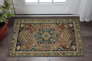 Homeroots 2' Stunning Blue Tribal Area Rug - Stain Resistant, Perfect For Kids And Pets, Adds Warmth To Any Space 2' X 3' Polypropylene 575511