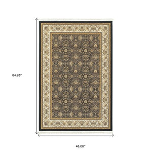 Homeroots 4' Navy Blue Oriental Area Rug With Fringe – Stylish, Stain-resistant Design For Every Home Space 4' X 6' Polypropylene 575515