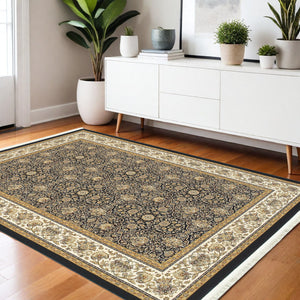 Homeroots 4' Navy Blue Oriental Area Rug With Fringe – Stylish, Stain-resistant Design For Every Home Space 4' X 6' Polypropylene 575515