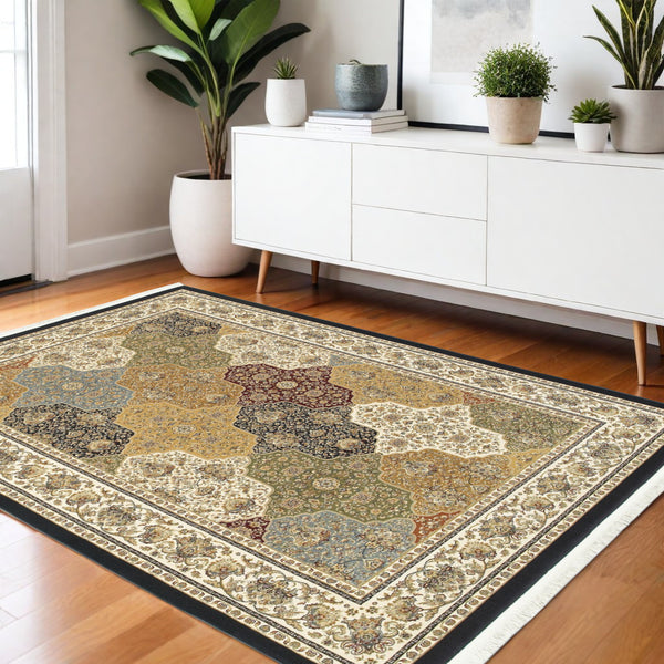 Homeroots 4' Navy Blue Oriental Area Rug With Fringe – Stylish, Stain-resistant Design For Every Home Space 4' X 6' Polypropylene 575516