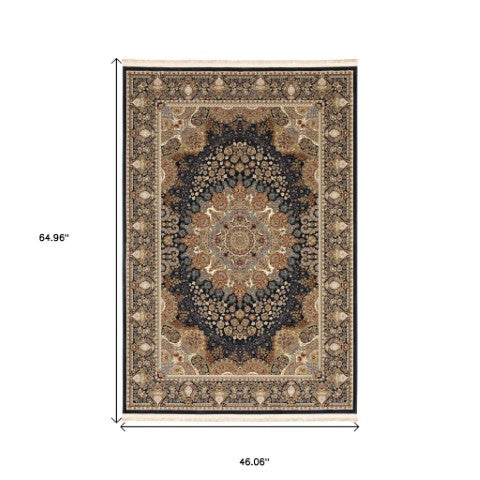 Homeroots 5' Ivory Medallion Area Rug With Fringe - Stain Resistant, Stylish Design For Any Home Decor 4' X 6' Polypropylene 575517
