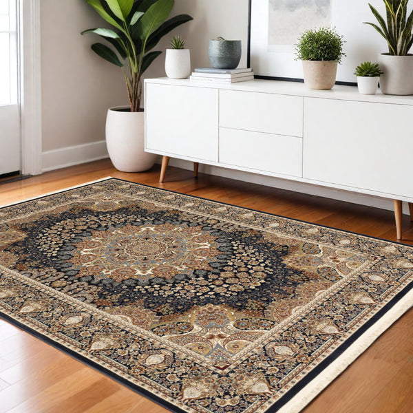 Homeroots 5' Ivory Medallion Area Rug With Fringe - Stain Resistant, Stylish Design For Any Home Decor 4' X 6' Polypropylene 575517