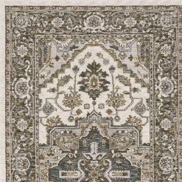 Homeroots 5' Ivory Medallion Fringe Area Rug – Stain-resistant, Stylish Design For Home Décor Enhancement 8' Runner Polyester 575518