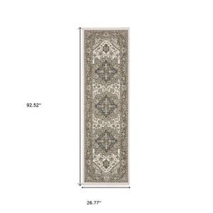 Homeroots 5' Ivory Medallion Fringe Area Rug – Stain-resistant, Stylish Design For Home Décor Enhancement 8' Runner Polyester 575518
