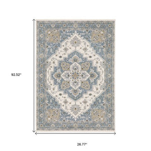 Homeroots 5' Blue Medallion Distressed Area Rug With Fringe - Stylish, Stain-resistant, Perfect For Homes! 8' Runner Polyester 575519