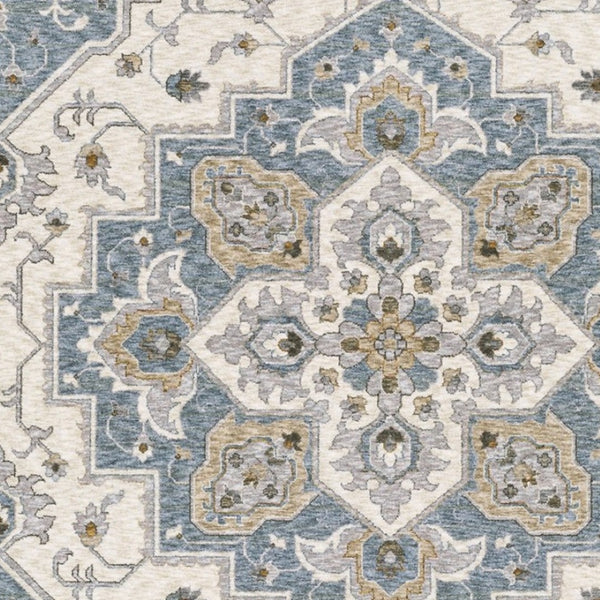 Homeroots 5' Blue Medallion Distressed Area Rug With Fringe - Stylish, Stain-resistant, Perfect For Homes! 8' Runner Polyester 575519