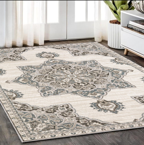 Homeroots 10' Elegant Brown Medallion Area Rug – Stain Resistant, Perfect For Homes With Kids And Pets 5' X 8' Polyester 575520