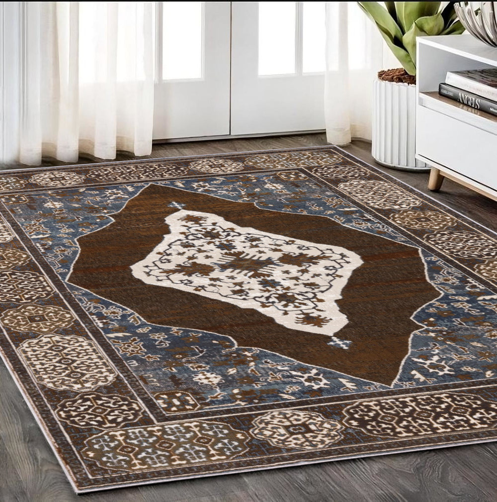 Homeroots 4' Gray Medallion Area Rug – Stain-resistant, Soft Texture, Perfect For Kids & Pets, Stylish Decor 5' X 8' Polyester 575521